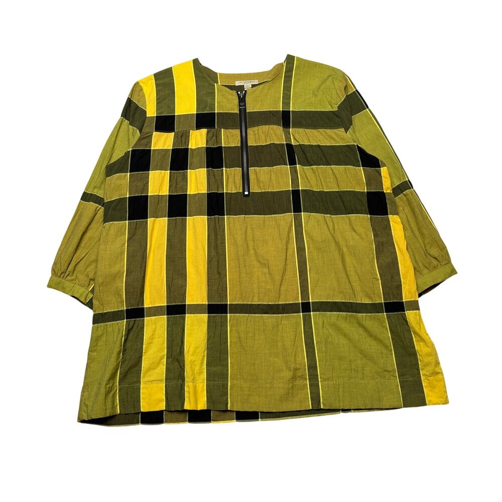 Burberry Brit Yellow Tartan Plaid Poplin Tunic Top Women's XL Quiet Luxury